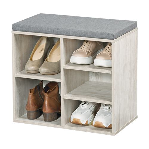 Batų spintelė su sėdynės pagalvėle, baltai nulupta