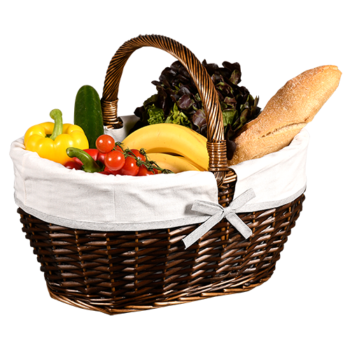 Pirkinių krepšelis su tekstiliniu pamušalu, rudos spalvos