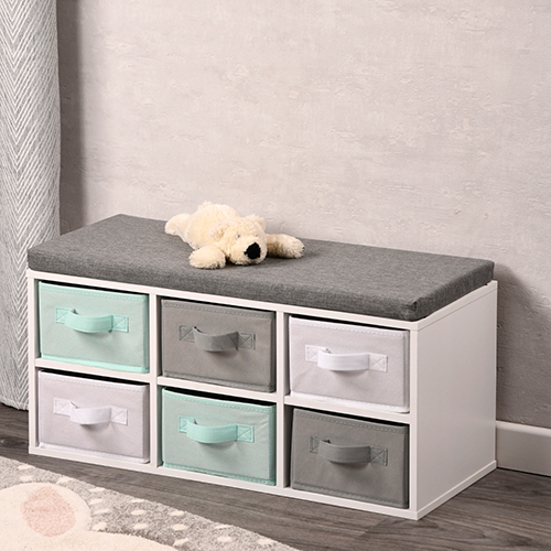 Vaikiškas suoliukas su sėdynės pagalvėle, baltos spalvos, FSC