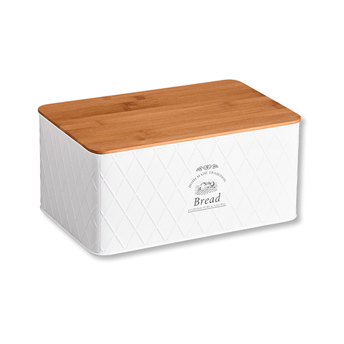 Brotbox, Metall, weiß, Bambus, FSC