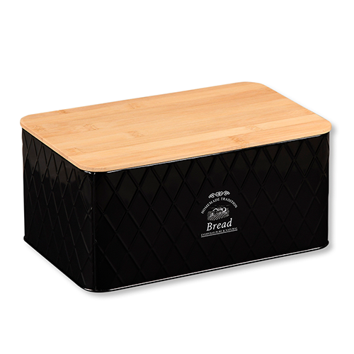 Brotbox, Metall, schwarz, Bambus, FSC