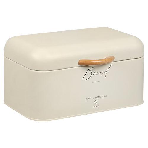 Duonos dėžė, metalinė, balta, su užrašu