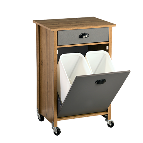 Virtuvės vežimėlis su šiukšliadėže, ąžuolas, FSC