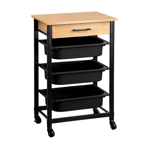 Virtuvės vežimėlis su 3 plastikiniais konteineriais