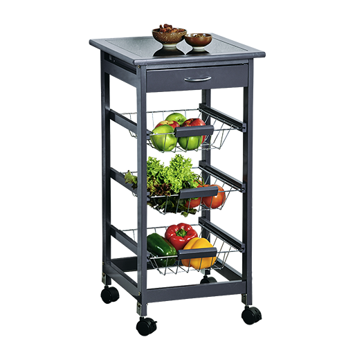 Virtuvės vežimėlis, su stikliniu stalviršiu, pilkas FSC