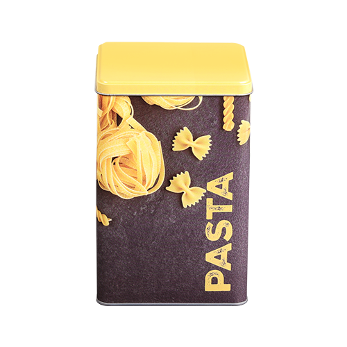 Kavos skardinė, kvadratinė, makaronai