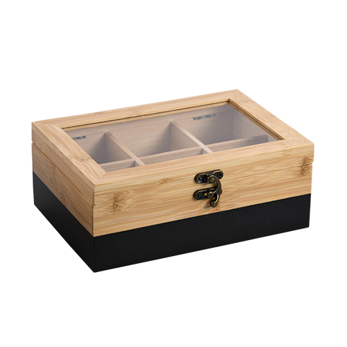 Arbatos dėžutė su 6 skyriais, bambukas, FSC, juoda