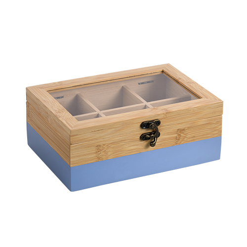 Arbatos dėžutė su 6 skyriais, bambukas, FSC, mėlyna