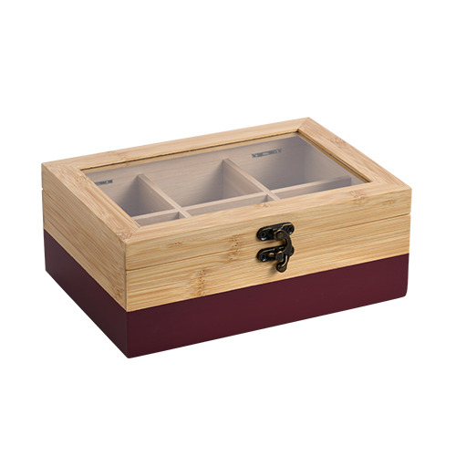 Arbatos dėžutė su 6 skyriais, bambukas, FSC, raudona