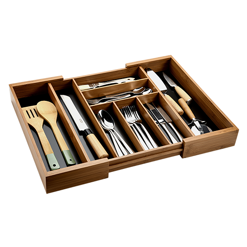 Kintamas stalo įrankių padėklas, tamsus bambukas