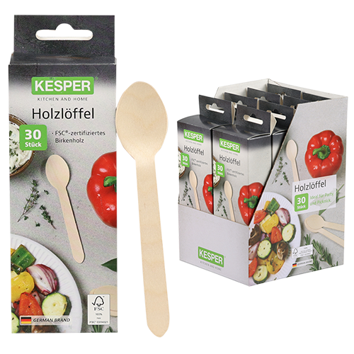 Vienkartiniai šaukštai, 30 vnt., beržo, FSC