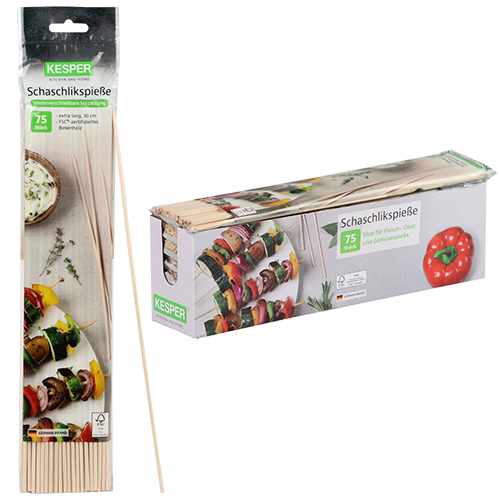 Šašlykų iešmai, beržiniai (75 vnt.), 30 cm