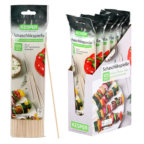 Šašlykų iešmeliai, beržiniai (125 vnt.), 20 cm