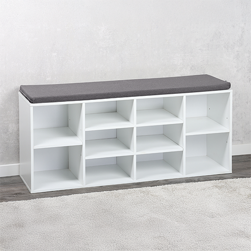 Batų spintelė su sėdynės pagalvėle, balta, FSC