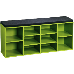 Shoe cabinet/bench, green, with seat cushion