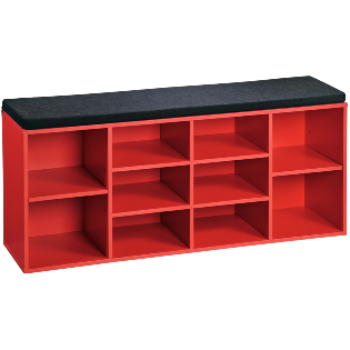Shoe cabinet/bench, red, with seat cushion
