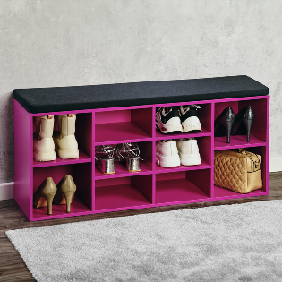Shoe cabinet/bench, pink, with seat cushion