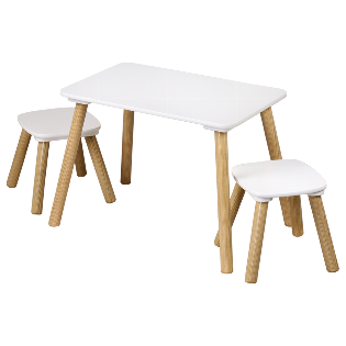 1 Kindertisch mit 2 Stühlen; weiß