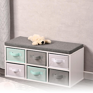 Kinder-Sitzbank mit Aufbewahrungsboxen, weiß