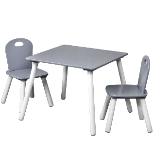 1 Kindertisch mit 2 Stühlen, grau
