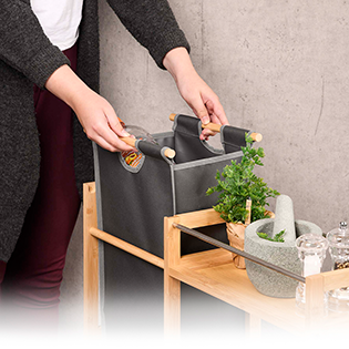 Niche trolley with bottle collector, bamboo