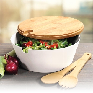 Obst-und Salatschale mit Besteck, weiß