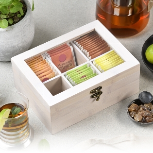 Teebox, Bambus, weiß gekälkt