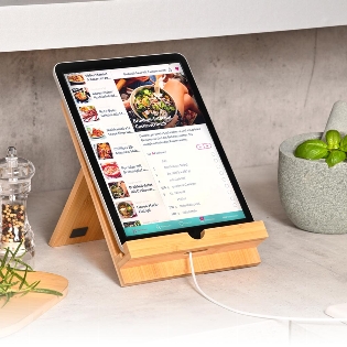 Tablet and cookery book stand, bamboo