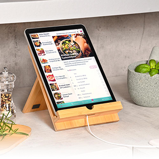 Tablet and cookery book stand, bamboo