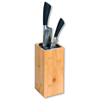 Knife block with plastic bristles, bamboo
