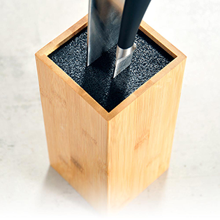 Knife block with plastic bristles, bamboo