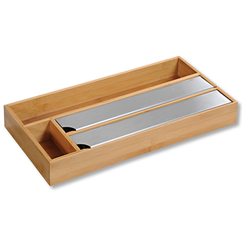 Relaxdays Folienspender Mit Küchenrollenhalter – 3 In 1 Wandmontage, Bambus Natur, 31x36x10 Cm, Für Alu-, Frischhalte- & Butterbrotpapier 3-in-1 Folienschneider
