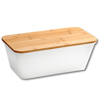 Bread box with bamboo top, white
