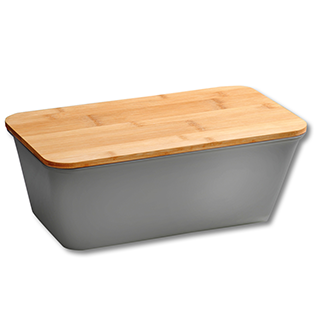 Bread box with bamboo top, grey