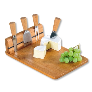 Cheese cutting board with cutlery, bamboo