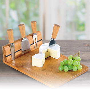 Käseschneidebrett mit Besteck, Bambus
