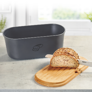 Brotbox mit Buchenholzdeckel, grau