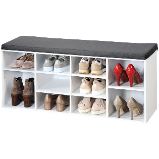 Schuhschrank mit Sitzkissen, weiß, FSC