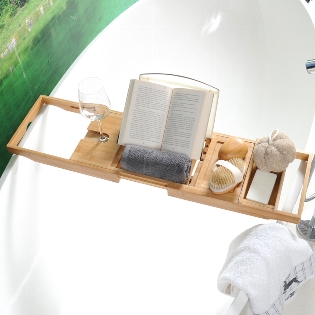 Bath shelf with book stand, bamboo